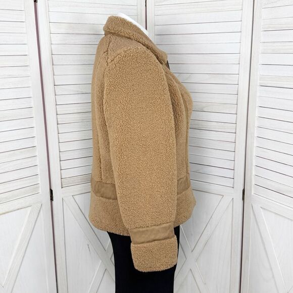 Isaac Mizrahi Faux Sherpa Faux Suede Trim Teddy Coat Tan Large - Picture 3 of 12